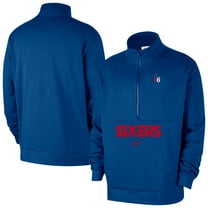 Men's-Nike Blue Philadelphia 76ers Courtside Club Half-Zip Jacket