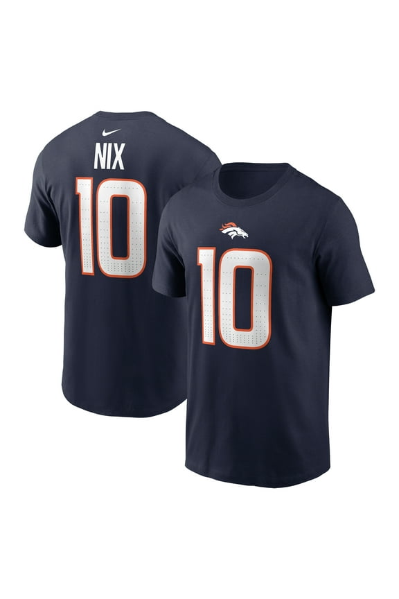 Men's Nike Bo Nix Navy Denver Broncos Player Name & Number T-Shirt