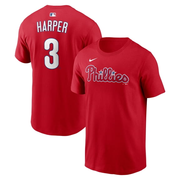 Men's Nike Bryce Harper Red Philadelphia Phillies Name & Number T-Shirt