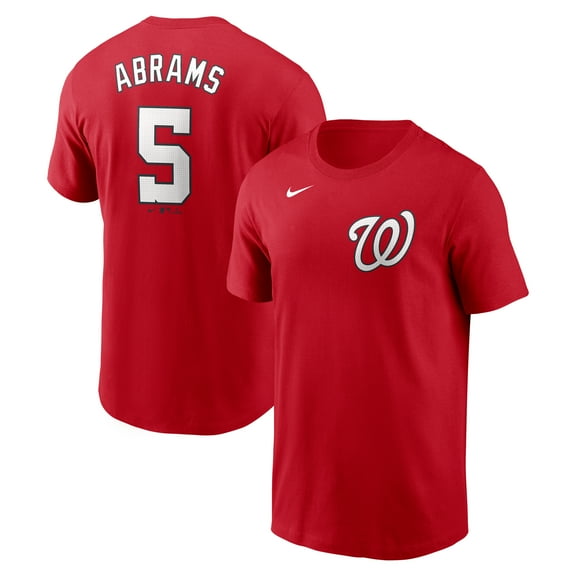 Men's Nike CJ Abrams Red Washington Nationals Fuse Name & Number T-Shirt