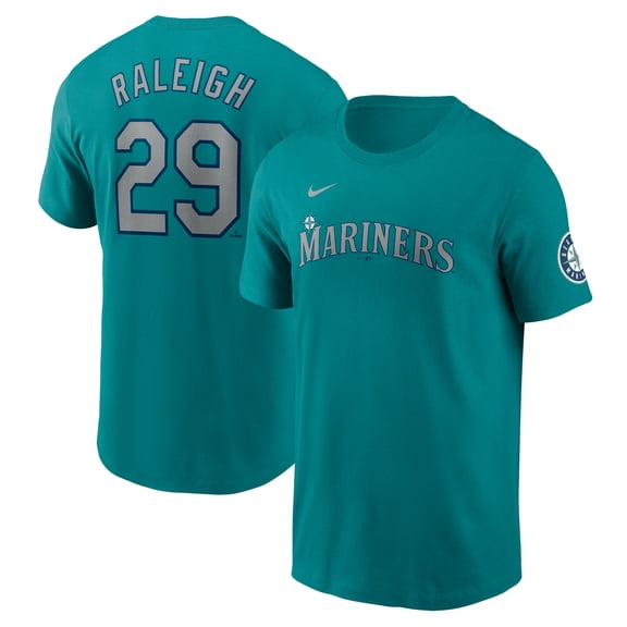 Men's Nike Cal Raleigh Aqua Seattle Mariners Fuse Name & Number Inline T-Shirt