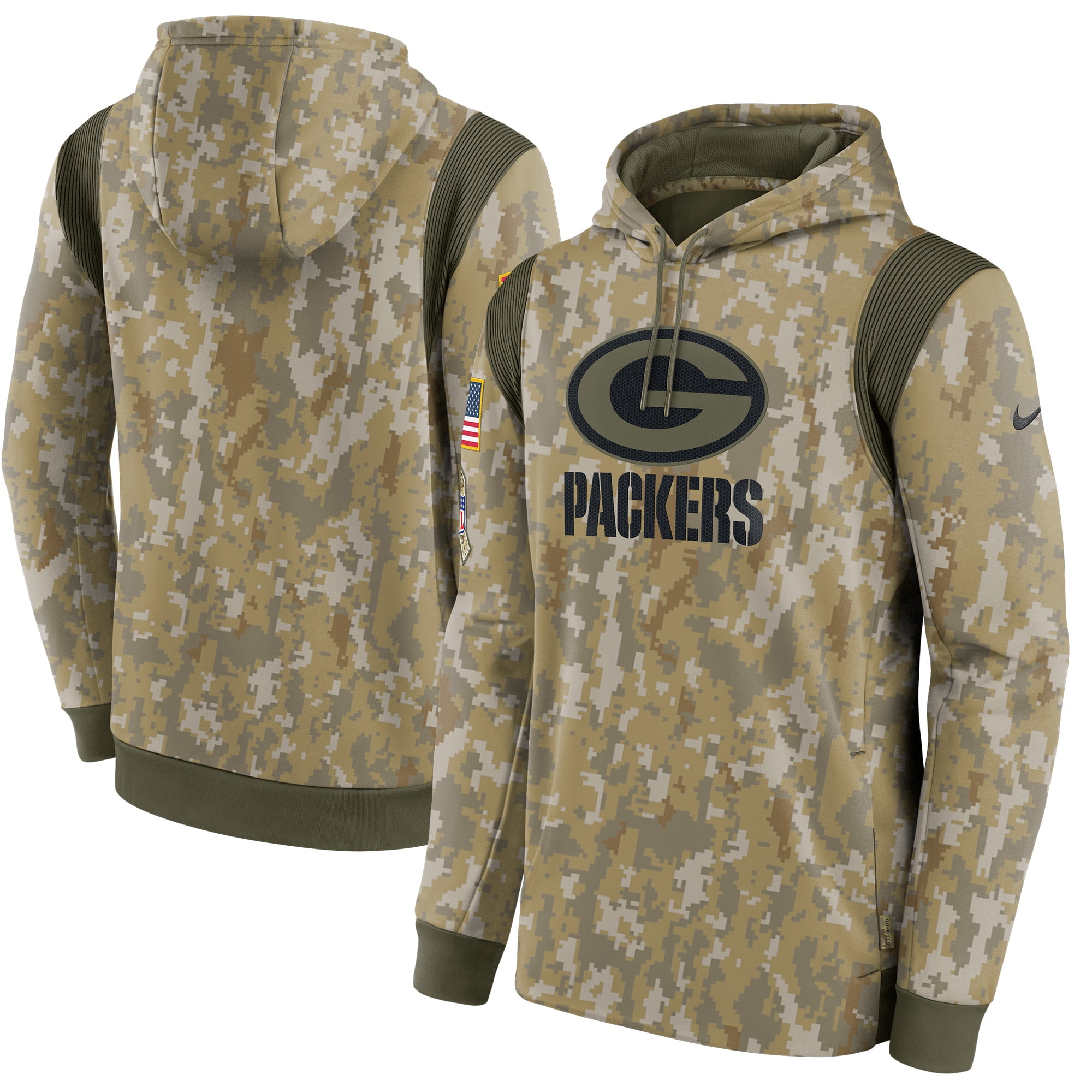 Nike Men's Camouflage Green Bay Packers 2021 Salute to Service Therma Performance Pullover Hoodie - Camouflage