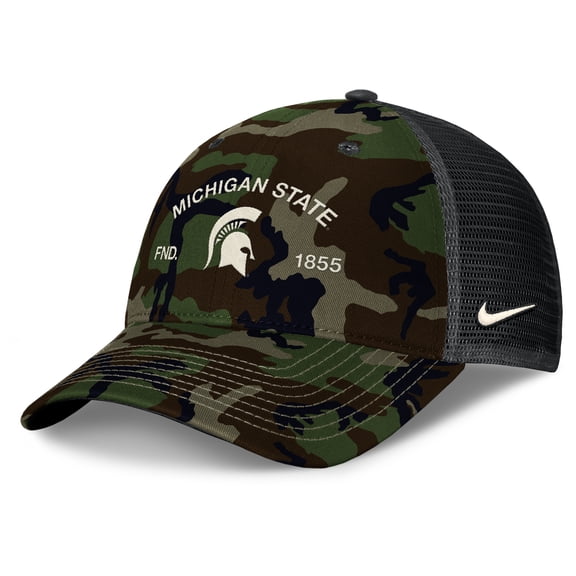 Men's Nike Camo Michigan State Spartans 2025 Military Appreciation Rise Trucker Adjustable Hat