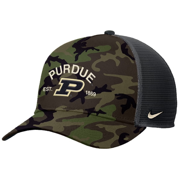 Men's Nike Camo Purdue Boilermakers 2025 Military Appreciation Rise Adjustable Trucker Hat