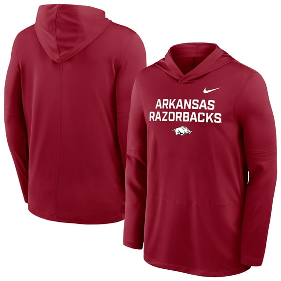 Men's Nike Cardinal Arkansas Razorbacks 2025 Sideline Lightweight Dri-FIT Long Sleeve Hoodie T-Shirt
