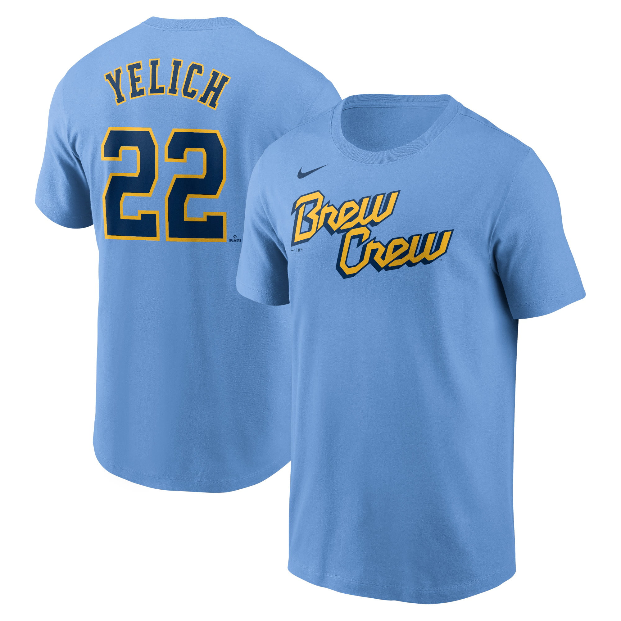 Men's Nike Christian Yelich Powder Blue Milwaukee Brewers 2022 City Connect  Name & Number T-Shirt 