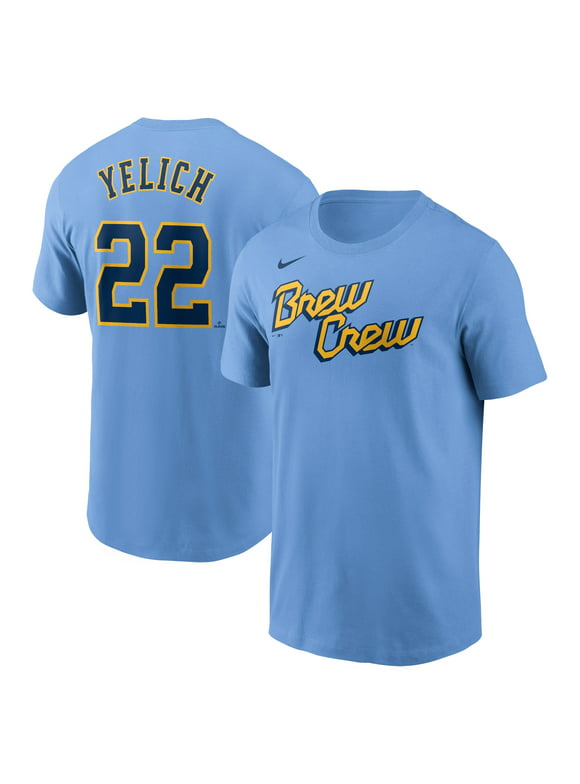 Men's Nike Christian Yelich Powder Blue Milwaukee Brewers City Connect Name & Number T-Shirt