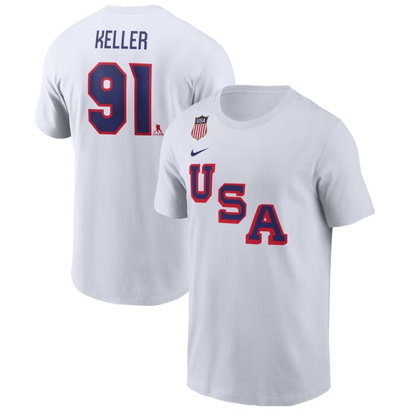 Men's Nike Clayton Keller White USA Hockey 2026 Name & Number T-Shirt