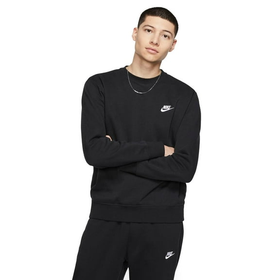 Men's Nike Club Fleece Crew Color: Black White Size: M