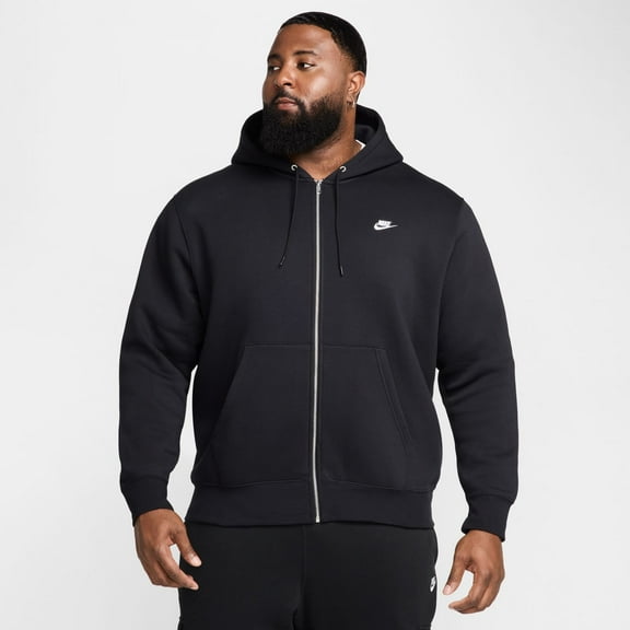 Men's Nike Club Full-Zip Fleece Hoodie Color: Black Size: L