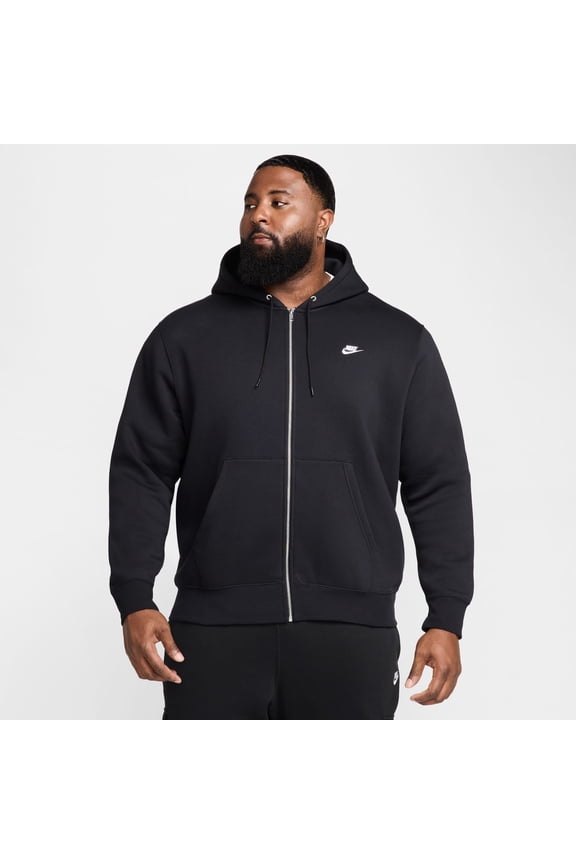 Men's Nike Club Full-Zip Fleece Hoodie Color: Black Size: S