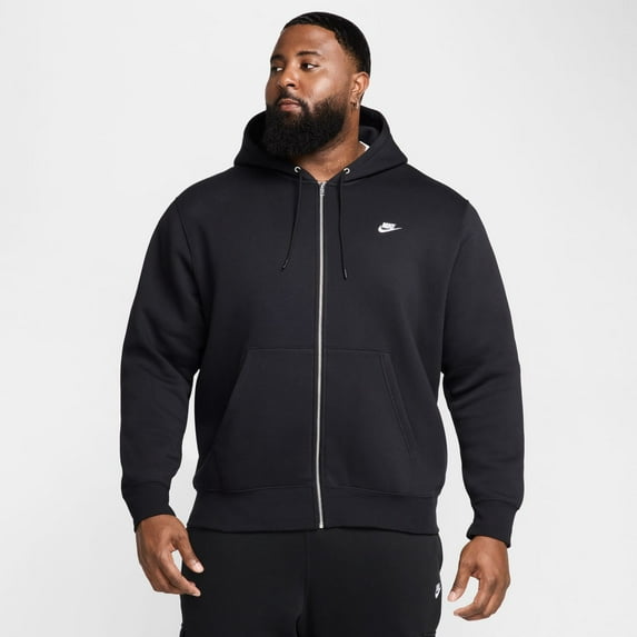 Men's Nike Club Full-Zip Fleece Hoodie Color: Black Size: XL