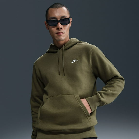 Men's Nike Club Pull-Over Fleece Hoodie Color: Medium Olive Size: M