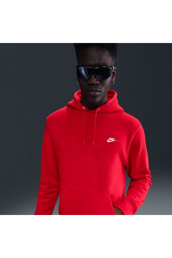 Men's Nike Club Pull-Over Fleece Hoodie Color: University Red Size: L