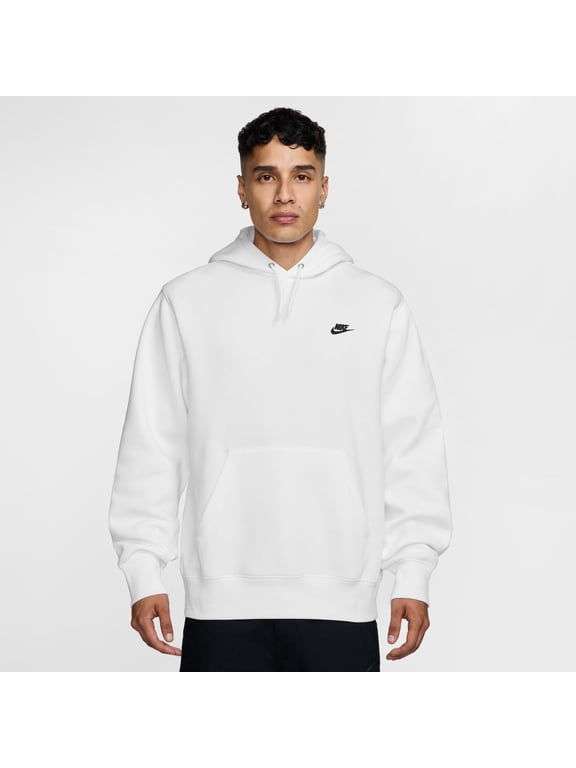 Men's Nike Club Pull-Over Fleece Hoodie Color: White Size: L