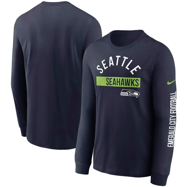 Men s Nike College Navy Seattle Seahawks Fan Gear Color Bar Long Sleeve T Shirt