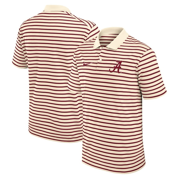 Men's Nike Cream Alabama Crimson Tide Primary Logo Striped Dri-FIT Polo