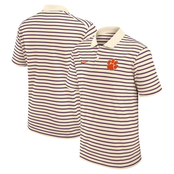 Men's Nike Cream Clemson Tigers Primary Logo Striped Dri-FIT Polo