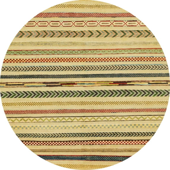 Ahgly Company Machine Washable Indoor Round Abstract Chrome Gold Yellow Area Rugs, 5' Round