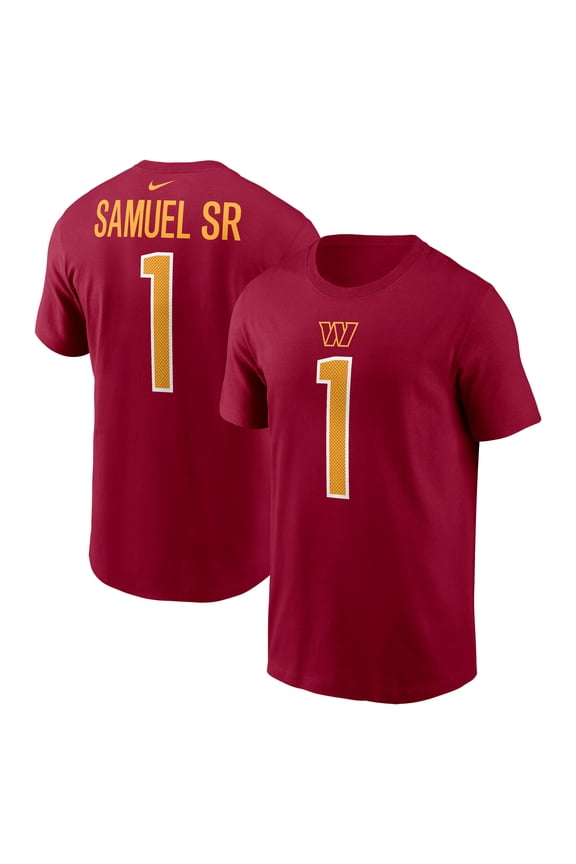 Men's Nike Deebo Samuel Sr Burgundy Washington Commanders Name & Number T-Shirt