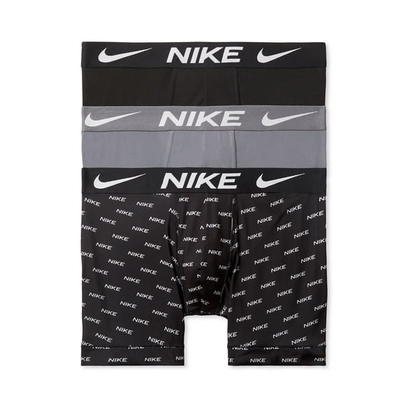 Men's Nike 3-Pack Dri-FIT Essential Microfiber 6" Boxer Briefs Color: Nike Logo Grey Black Size: M