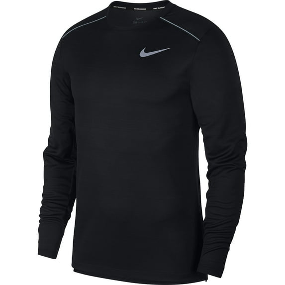 Men's Nike Dri Fit Miler Long Sleeve Running Top Black/Reflective Silver