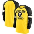 thumbnail image 1 of Men's Nike Gold/Black Pittsburgh Steelers Throwback Raglan Long Sleeve T-Shirt, 1 of 3