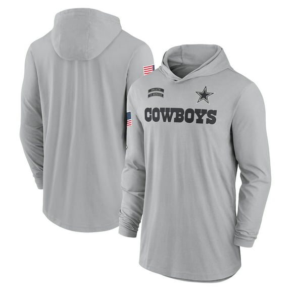 Men's Nike Gray Dallas Cowboys 2024 Salute to Service Lightweight Dri-FIT Long Sleeve Hoodie T-Shirt