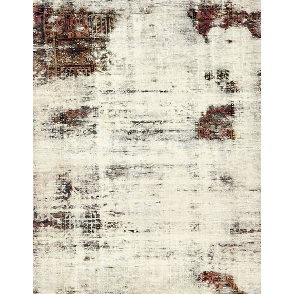 Ahgly Company Machine Washable Indoor Rectangle Abstract Blanched Almond Beige Area Rugs, 4' x 6'