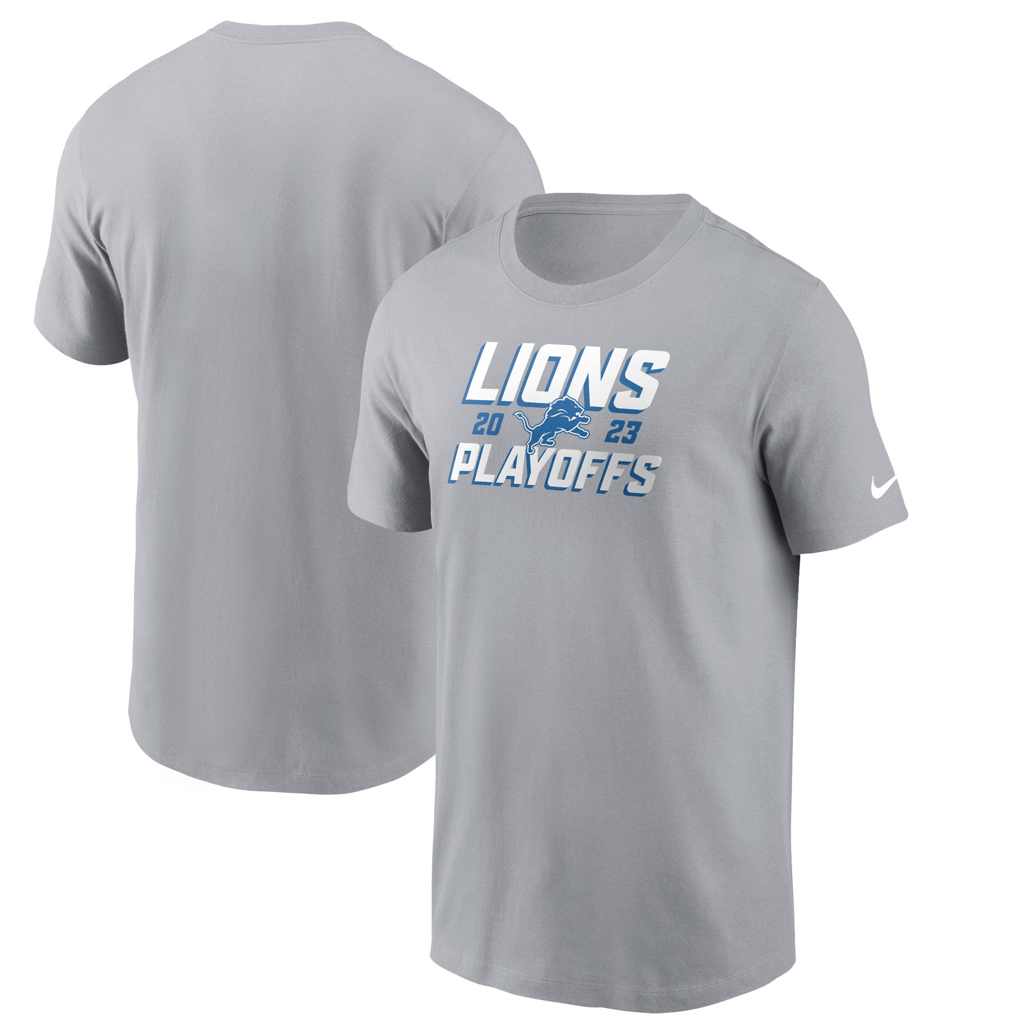 Men's Nike Gray Detroit Lions 2023 NFL Playoffs Iconic T-Shirt ...