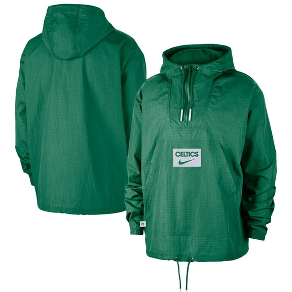 Men's-Nike  Green Boston Celtics Courtside Premium Club Anorak Quarter-Zip Hoodie Jacket