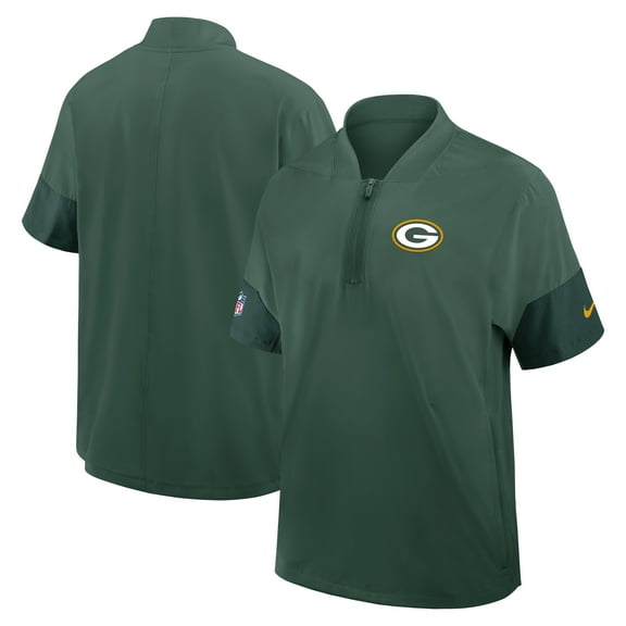 Men's Nike Green Green Bay Packers Sideline Short Sleeve Quarter-Zip Dri-FIT Coach Jacket
