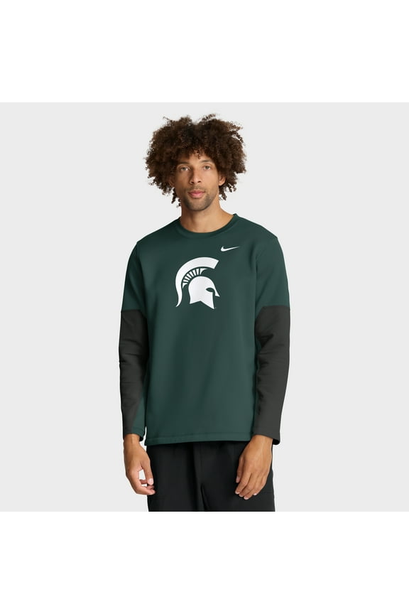 Men's Nike Green Michigan State Spartans 2025 Sideline Coach Therma-FIT Long Sleeve T-Shirt