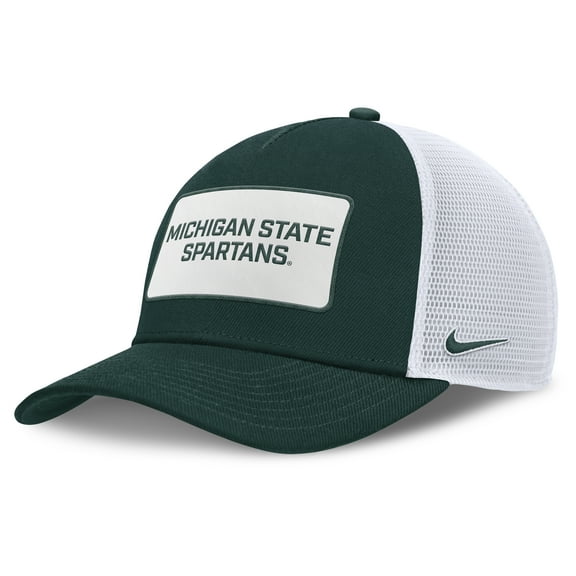 Men's Nike Green/White Michigan State Spartans 2025 On-Field Rise Patch Trucker Adjustable Hat