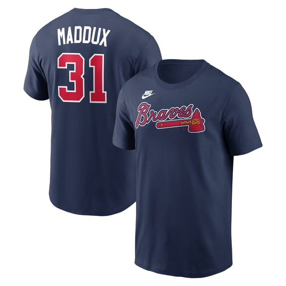 Men's Nike Greg Maddux Navy Atlanta Braves Cooperstown Collection Name & Number T-Shirt
