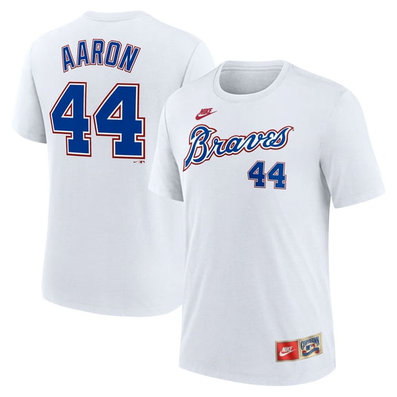 Men's Nike  Hank Aaron White Atlanta Braves Cooperstown Collection Tri-Blend Name & Number T-Shirt