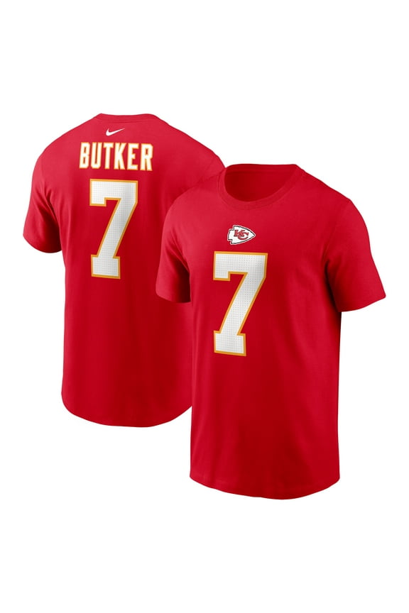 Men's Nike Harrison Butker Red Kansas City Chiefs Name & Number T-Shirt