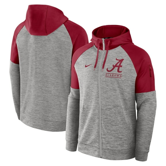 Men's Nike Heather Gray Alabama Crimson Tide Fitness Raglan-Performance Full-Zip Hoodie