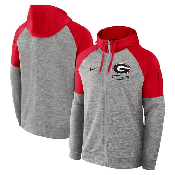 Men's Nike Heather Gray Georgia Bulldogs Fitness Raglan-Performance Full-Zip Hoodie