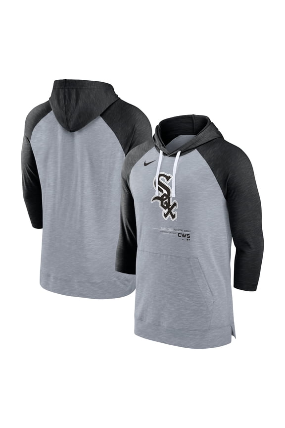 Men's Nike Heather Gray/Heather Black Chicago White Sox Baseball Raglan 3/4-Sleeve Pullover Hoodie