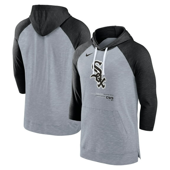 Men's Nike Heather Gray/Heather Black Chicago White Sox Baseball Raglan 3/4-Sleeve Pullover Hoodie