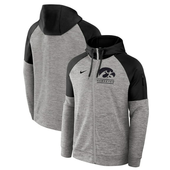 Men's Nike Heather Gray Iowa Hawkeyes Fitness Raglan-Performance Full-Zip Hoodie