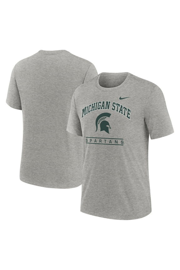 Men's Nike Heather Gray Michigan State Spartans Arch Over Logo Tri-Blend T-Shirt