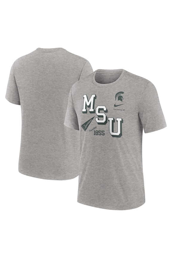 Men's Nike Heather Gray Michigan State Spartans Blitz Roll Call Tri-Blend T-Shirt