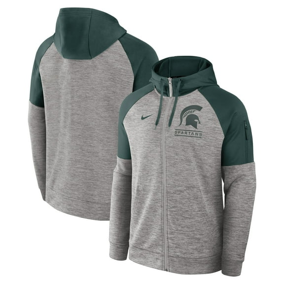 Men's Nike Heather Gray Michigan State Spartans Fitness Raglan-Performance Full-Zip Hoodie