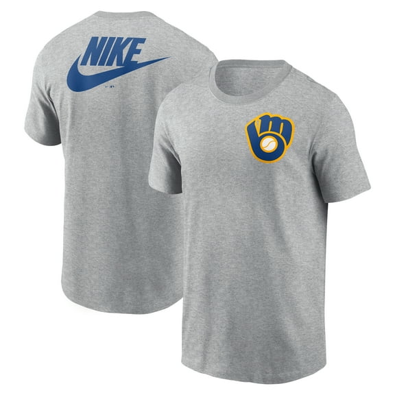 Men's Nike Heather Gray Milwaukee Brewers Cooperstown Collection Large Logo 2-Hit T-Shirt
