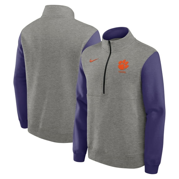 Men's Nike Heather Gray/Purple Clemson Tigers Club Fleece Half-Zip Pullover