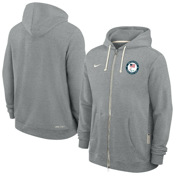 Men's Nike Heather Gray U.S. Paralympics Standard Issue Dri-FIT Full-Zip Hoodie