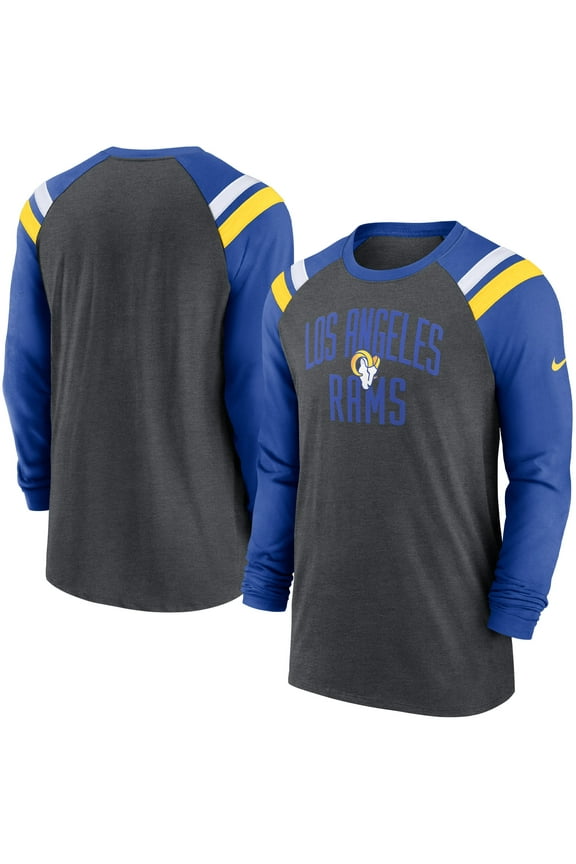Men's Nike Heathered Charcoal/Royal Los Angeles Rams Tri-Blend Raglan Athletic Long Sleeve Fashion T-Shirt
