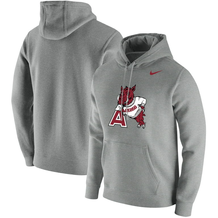 Men s Nike Heathered Gray Arkansas Razorbacks Vintage School Logo Pullover Hoodie